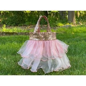 Rose Gold Sequin Tote Bag, Flower Girl Bag, Ballet Tutu Tote, Ballerina Bag